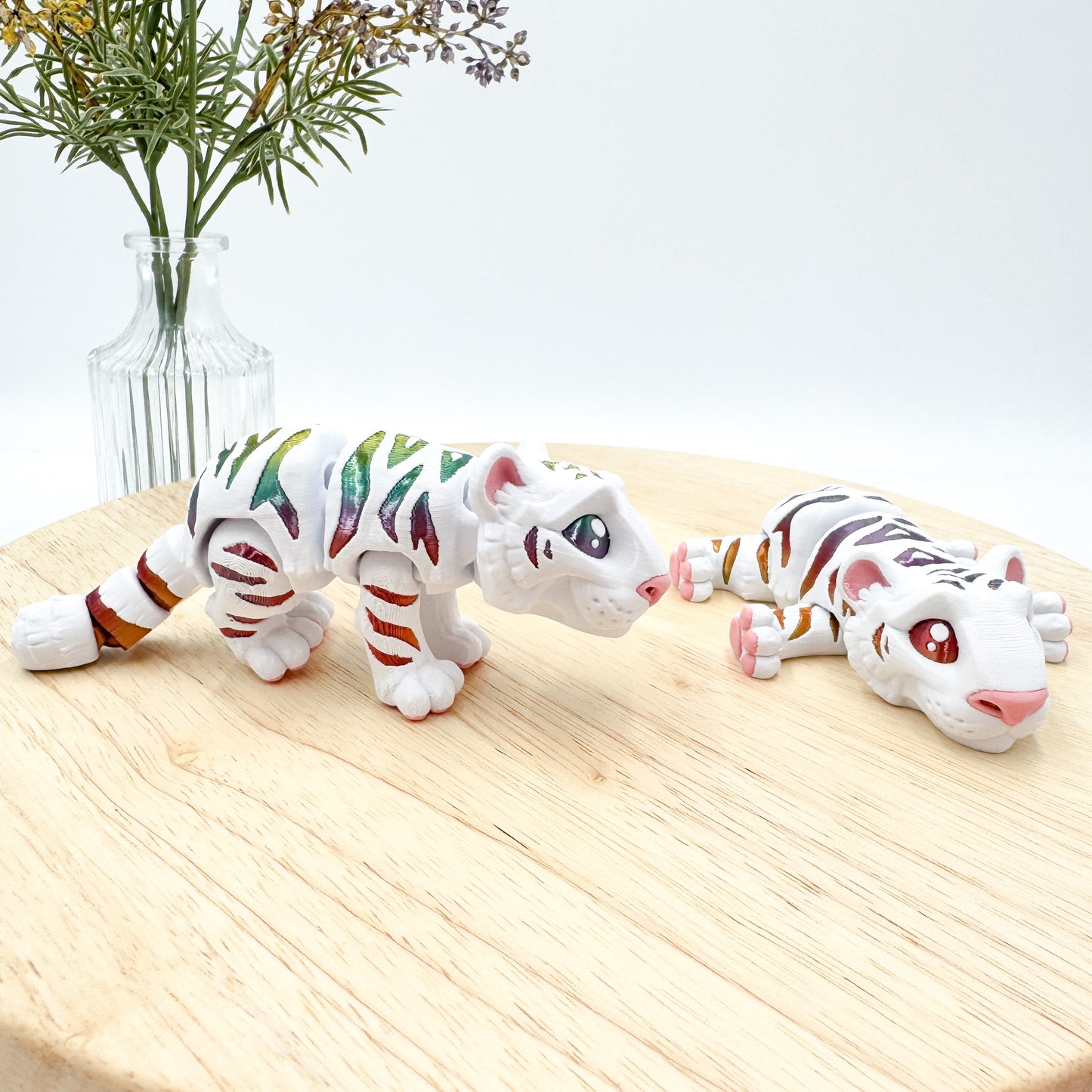 Rainbow White Tiger Articulating Figurine