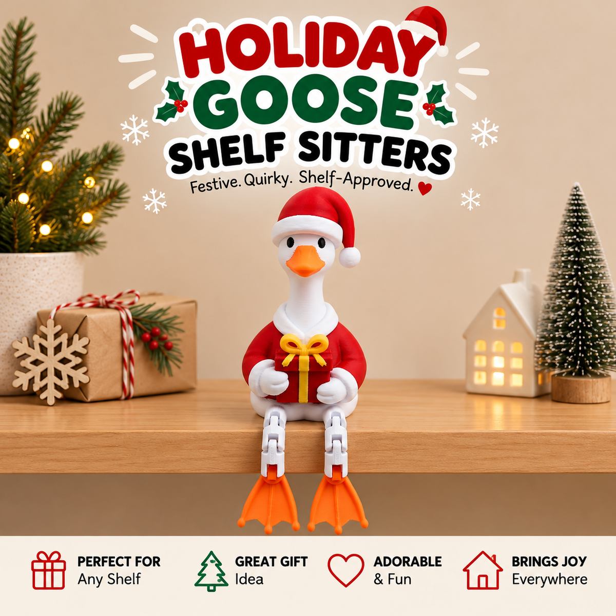 Holiday Goose Shelf Sitters Collectible Holiday Decor
