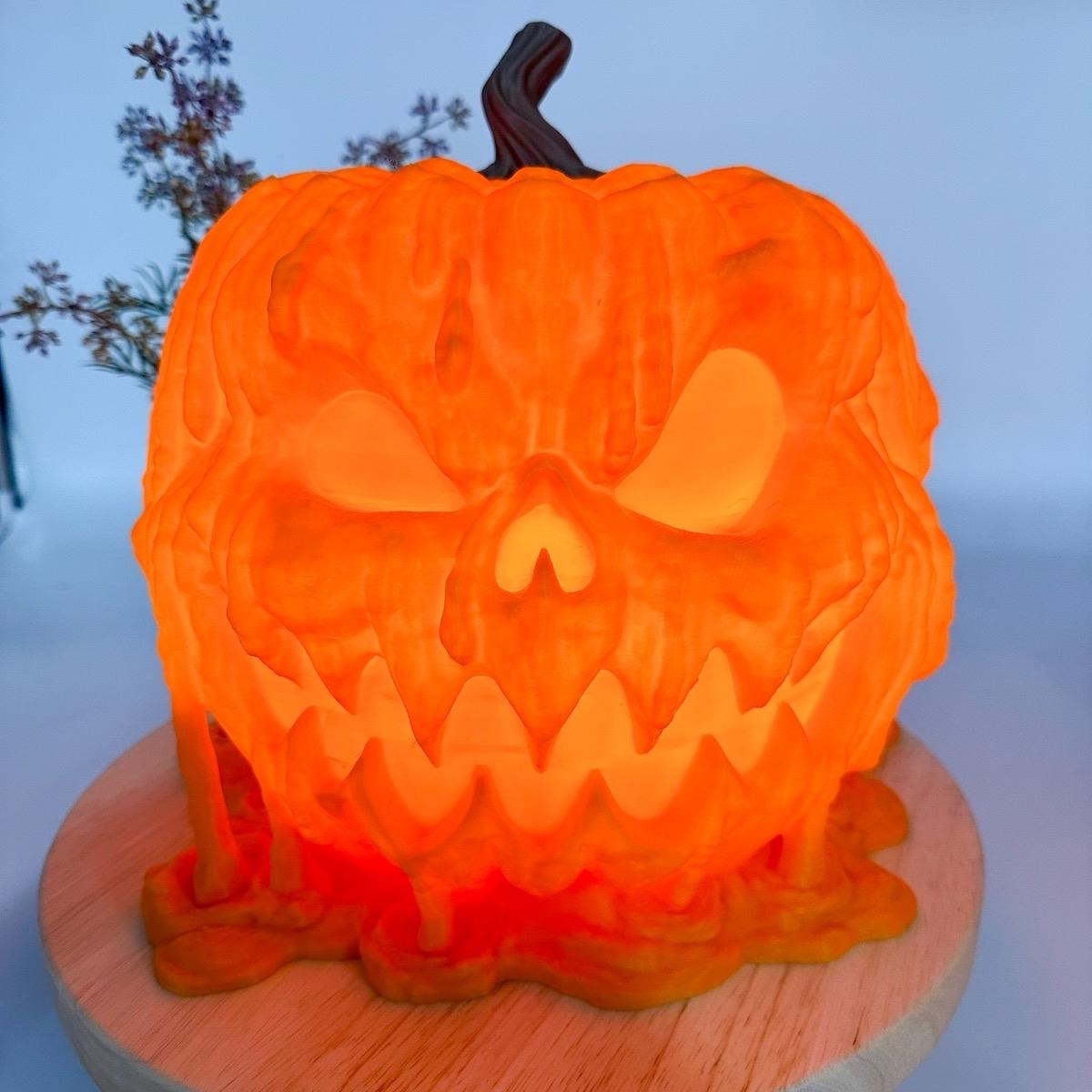 3D Printed Light Up Melting Jack-o'-lantern Pumpkin Decoration - Halloween Decor