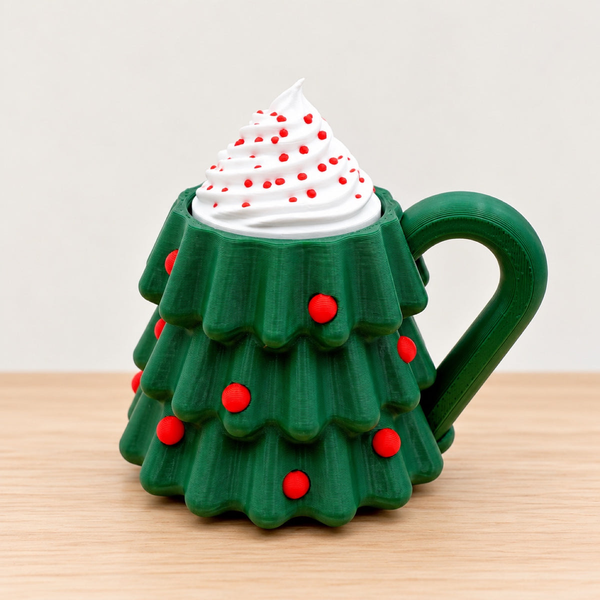Christmas Tree Whipped Cream Mug clicker: green tree mug topped with a whipped cream and sprinkles clicker
