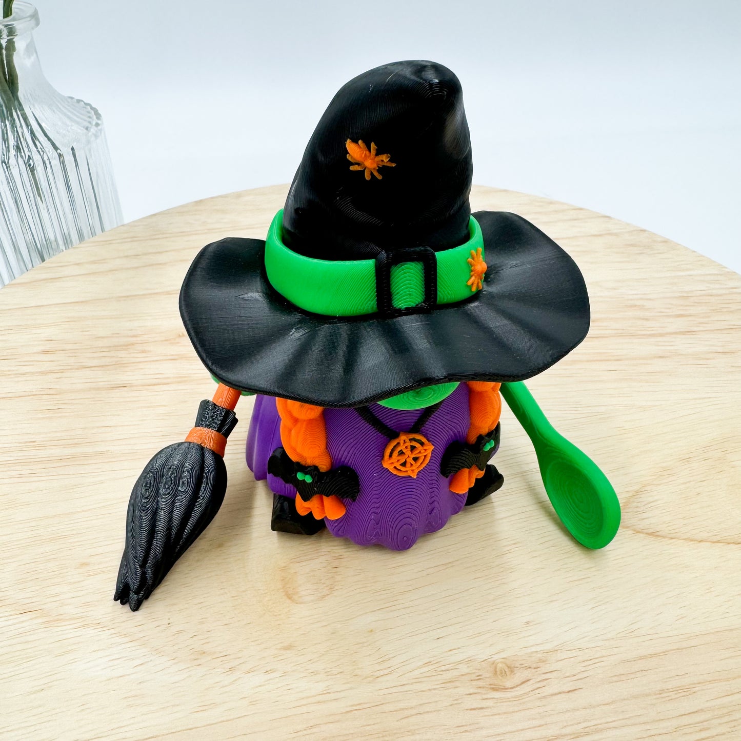 3D Printed Witch Gnome Figurine with Cauldron and Broom