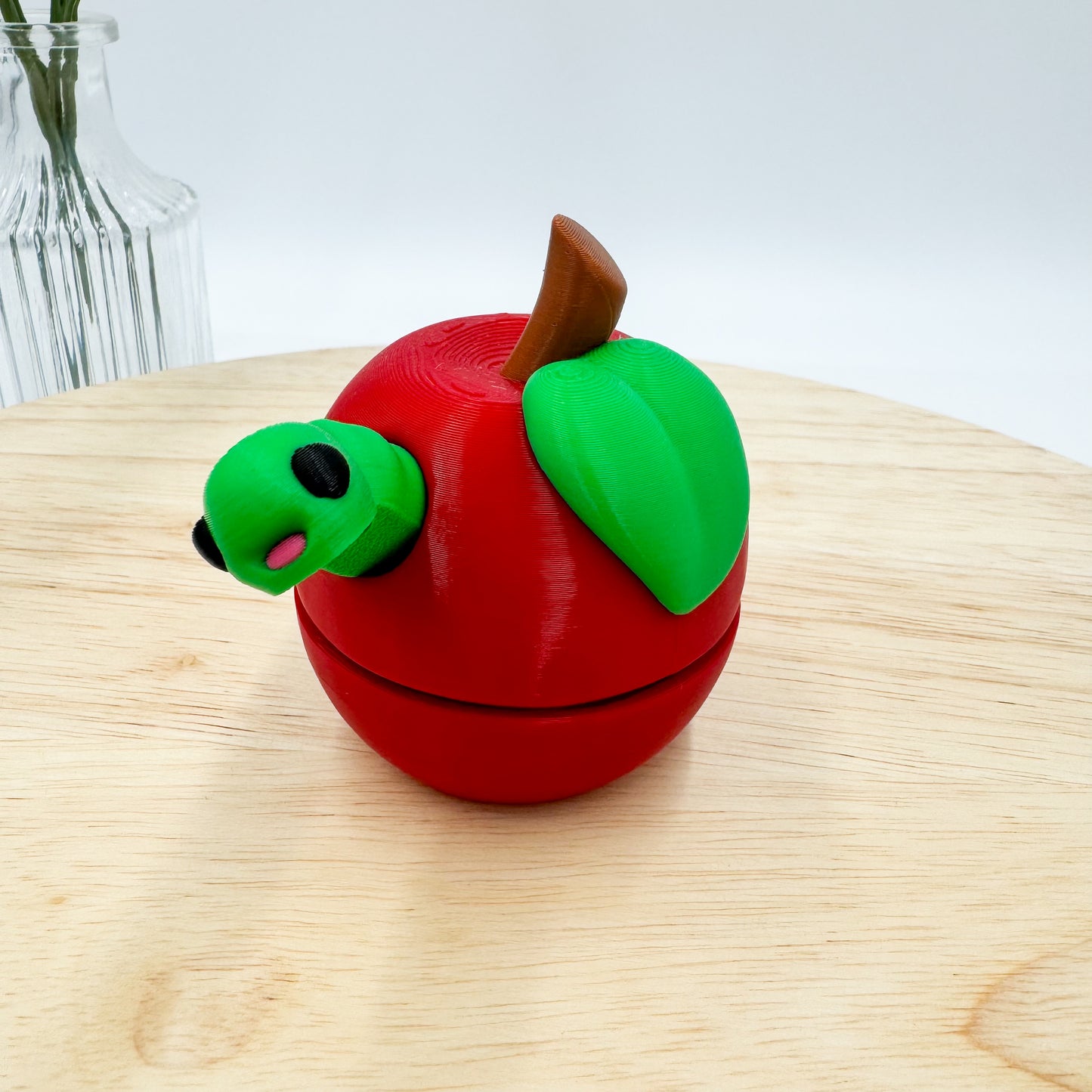 3D Printed Apple and Worm Desktop Decor Gift