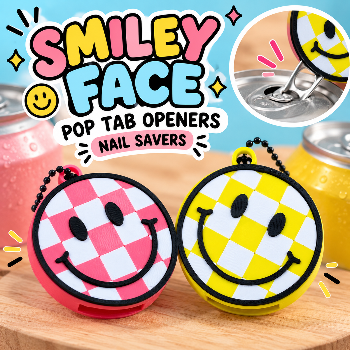 Smiley Nail Saver Pop Tab Can Opener Keychains