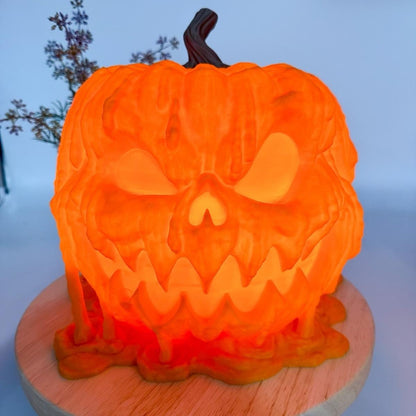 3D Printed Light Up Melting Jack-o'-lantern Pumpkin Decoration - Halloween Decor