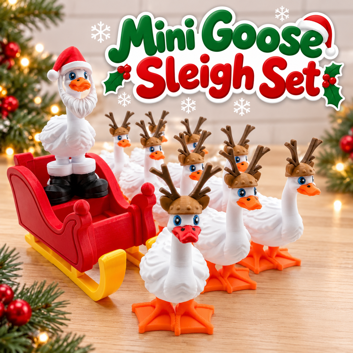Mini Goose Sleigh Set Holiday Decor