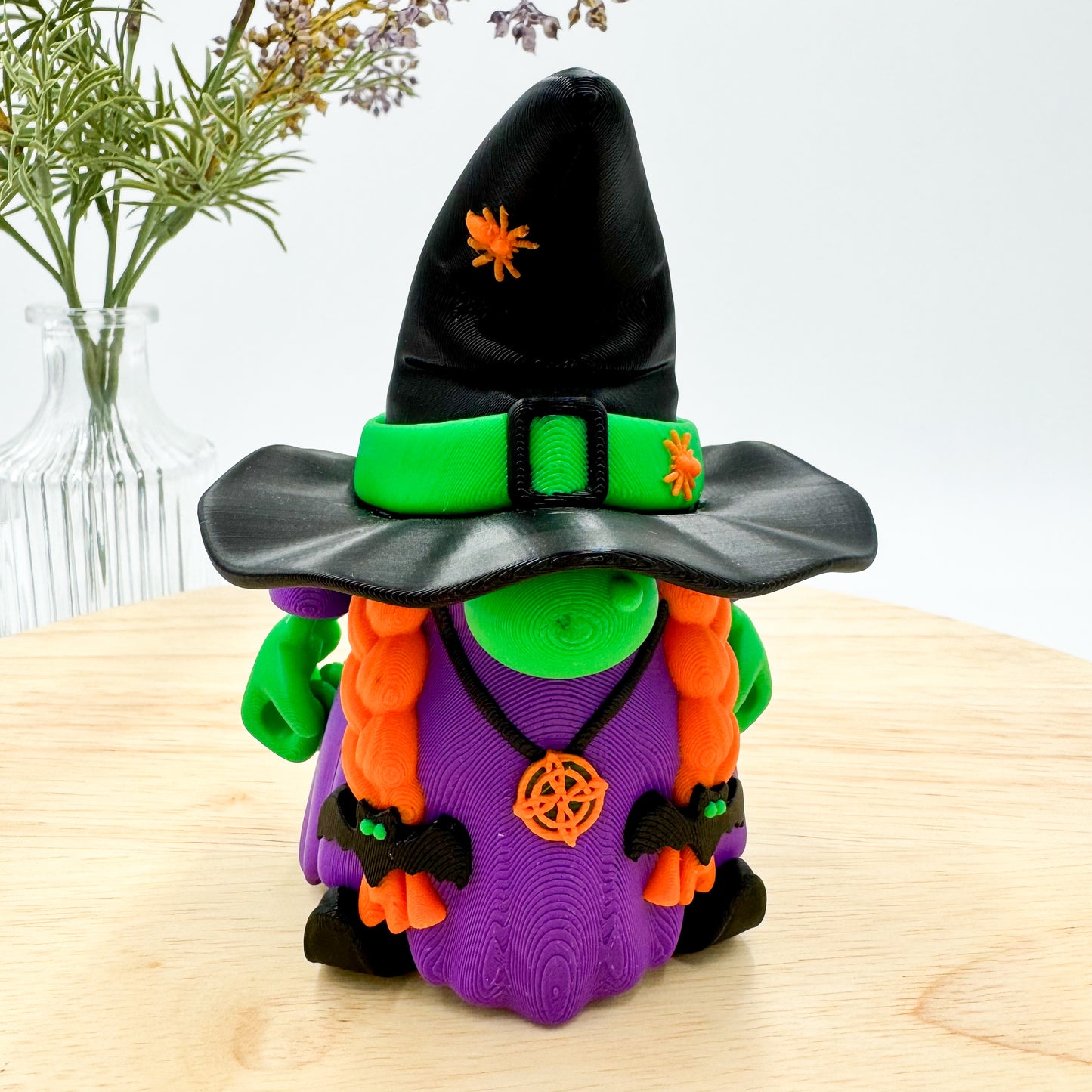 3D Printed Witch Gnome Figurine with Cauldron and Broom