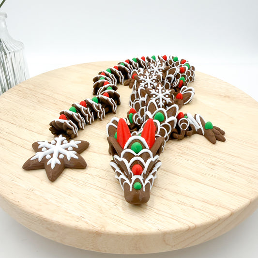 Gingerbread Holiday Sugar Cookie Dragon Articulating Figurine