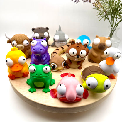Goofy Eye Animals 3D Printed Collectible with Moveable Eyes