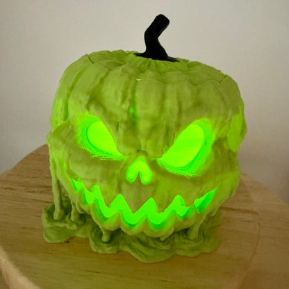 Melting jack-o'-lantern glowing lime green