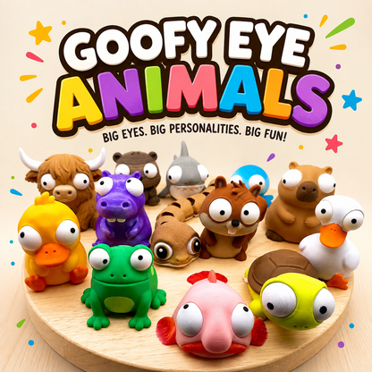Goofy Eye Animals 3D Printed Collectible with Moveable Eyes