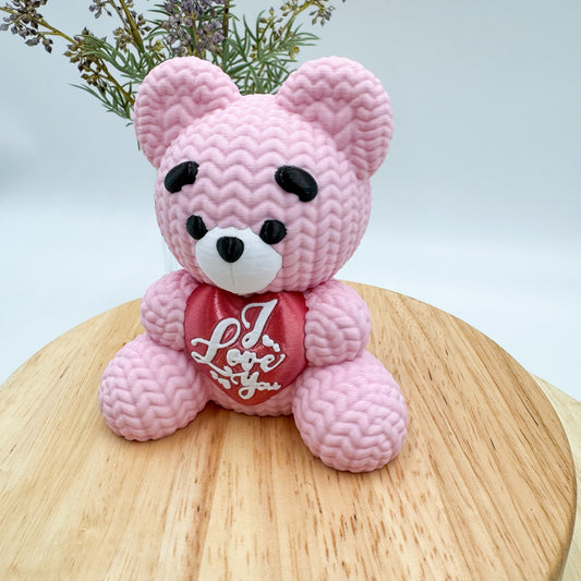 Valentine's Day Bear Gift 3D Printed Crochet-Knit Texture