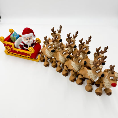 Santa Sleigh & Reindeer Complete Figurine Set | Large Collector's Set