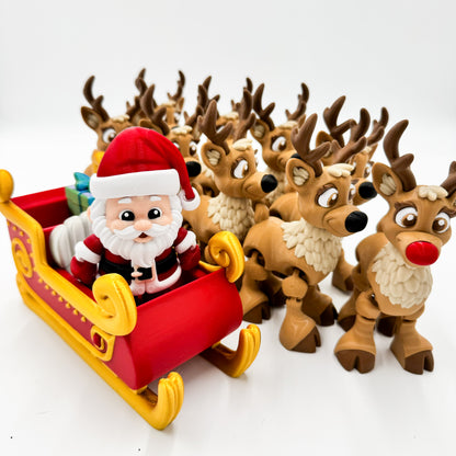 Santa Sleigh & Reindeer Complete Figurine Set | Large Collector's Set