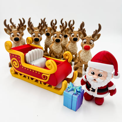 Santa Sleigh & Reindeer Complete Figurine Set | Large Collector's Set