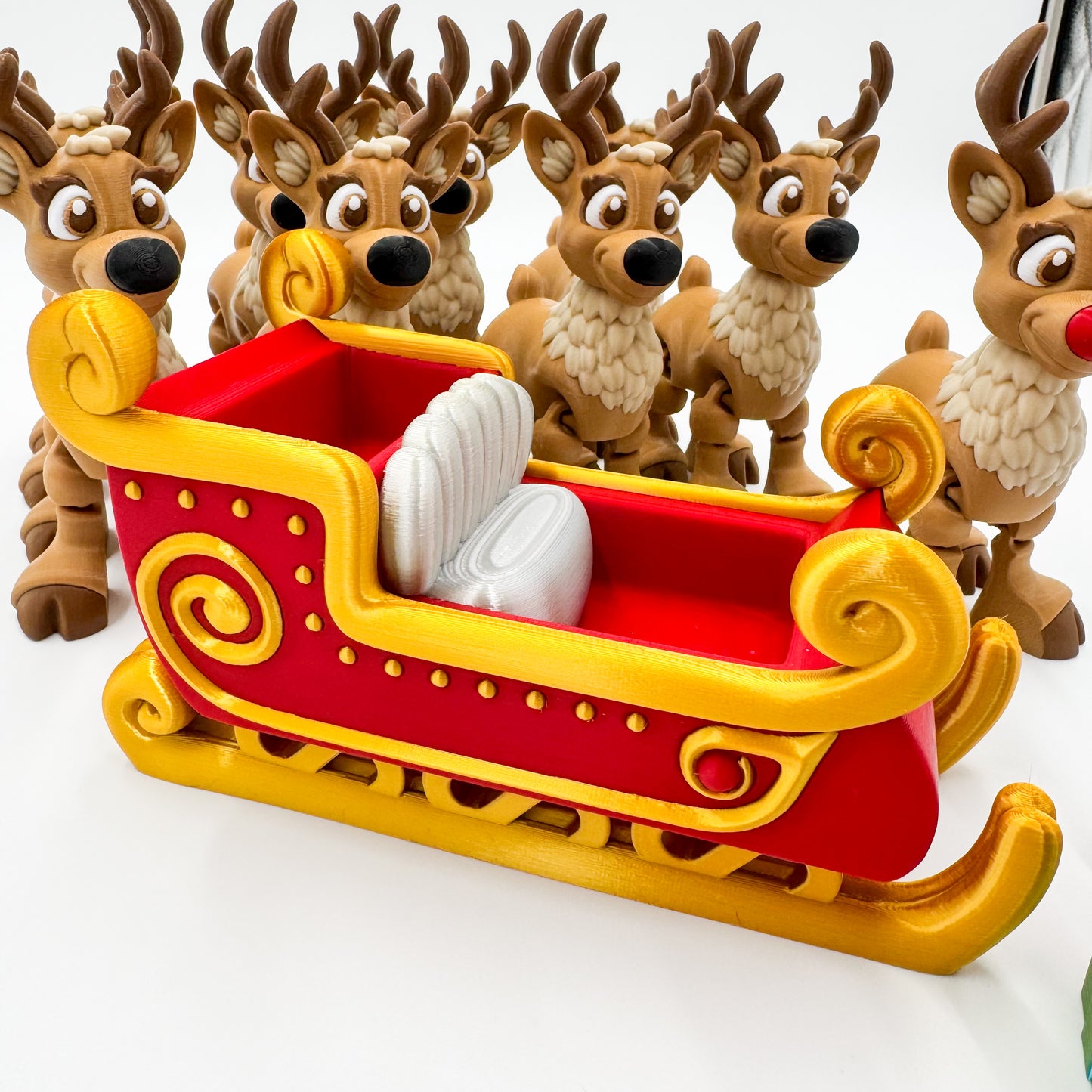 Santa Sleigh & Reindeer Complete Figurine Set | Large Collector's Set