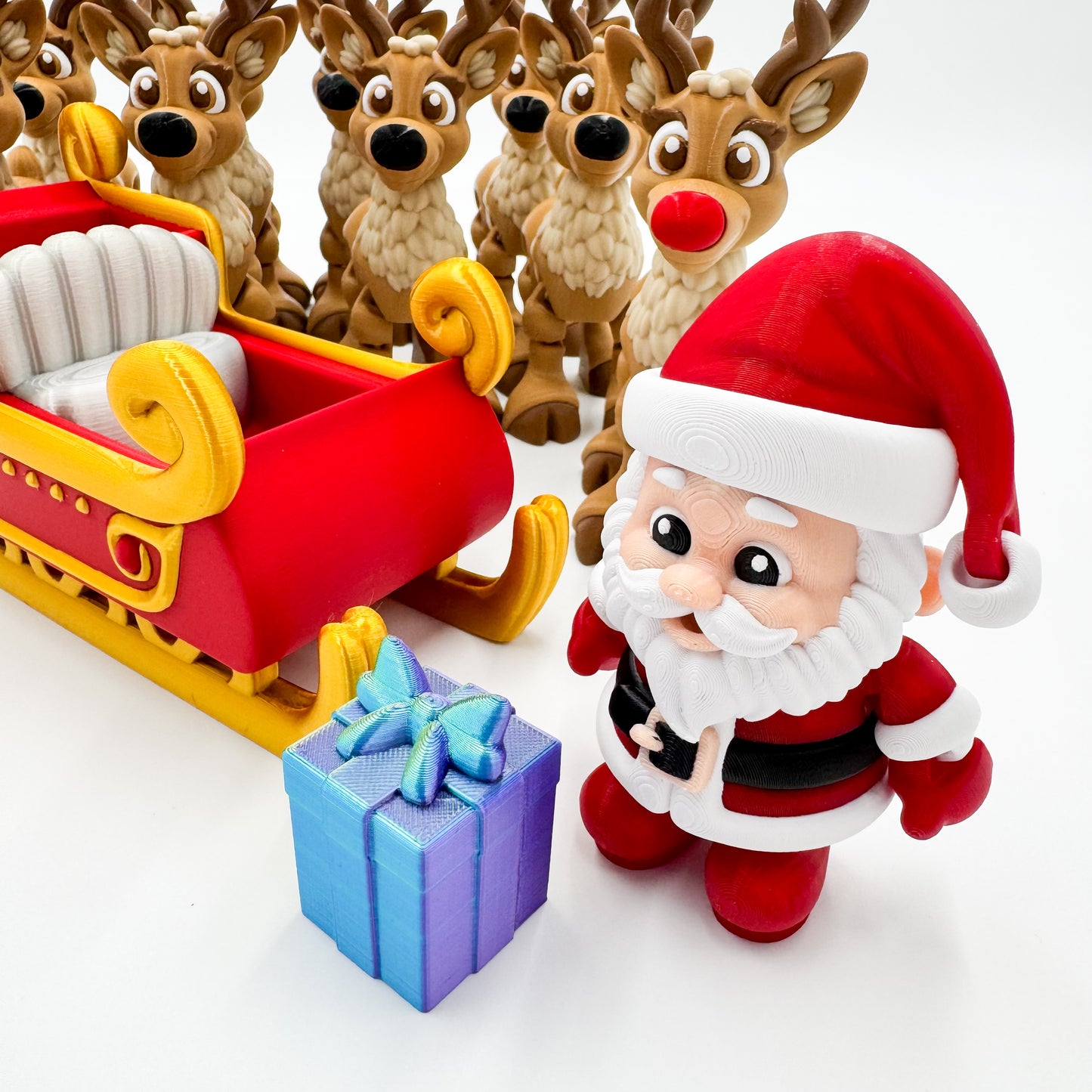 Santa Sleigh & Reindeer Complete Figurine Set | Large Collector's Set