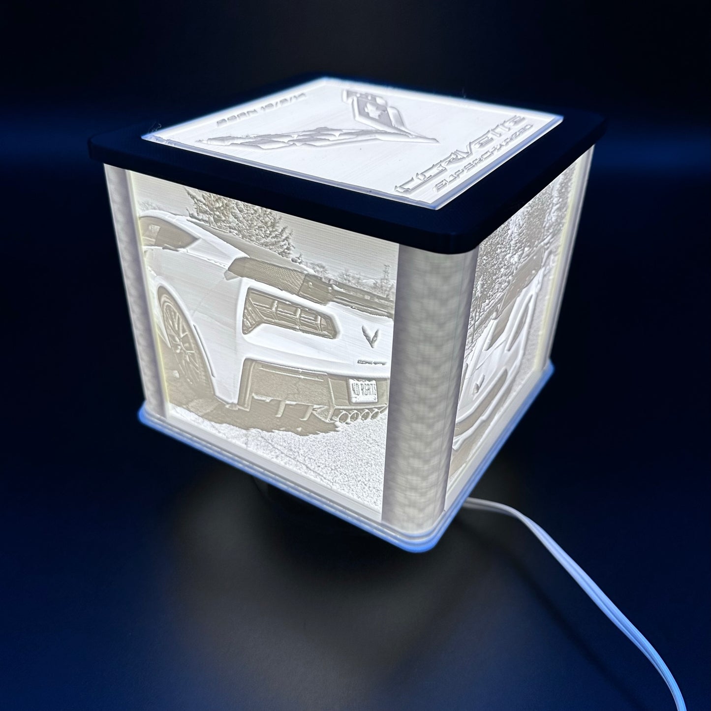 Large Deluxe Lighted Lithophane Rotating Cube